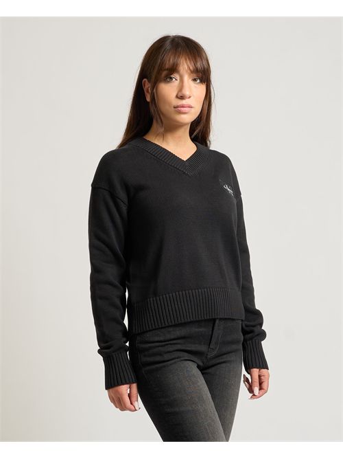 Maglione donna Calvin Klein con stemma e scollo a V CALVIN KLEIN | LV047D352GUB1